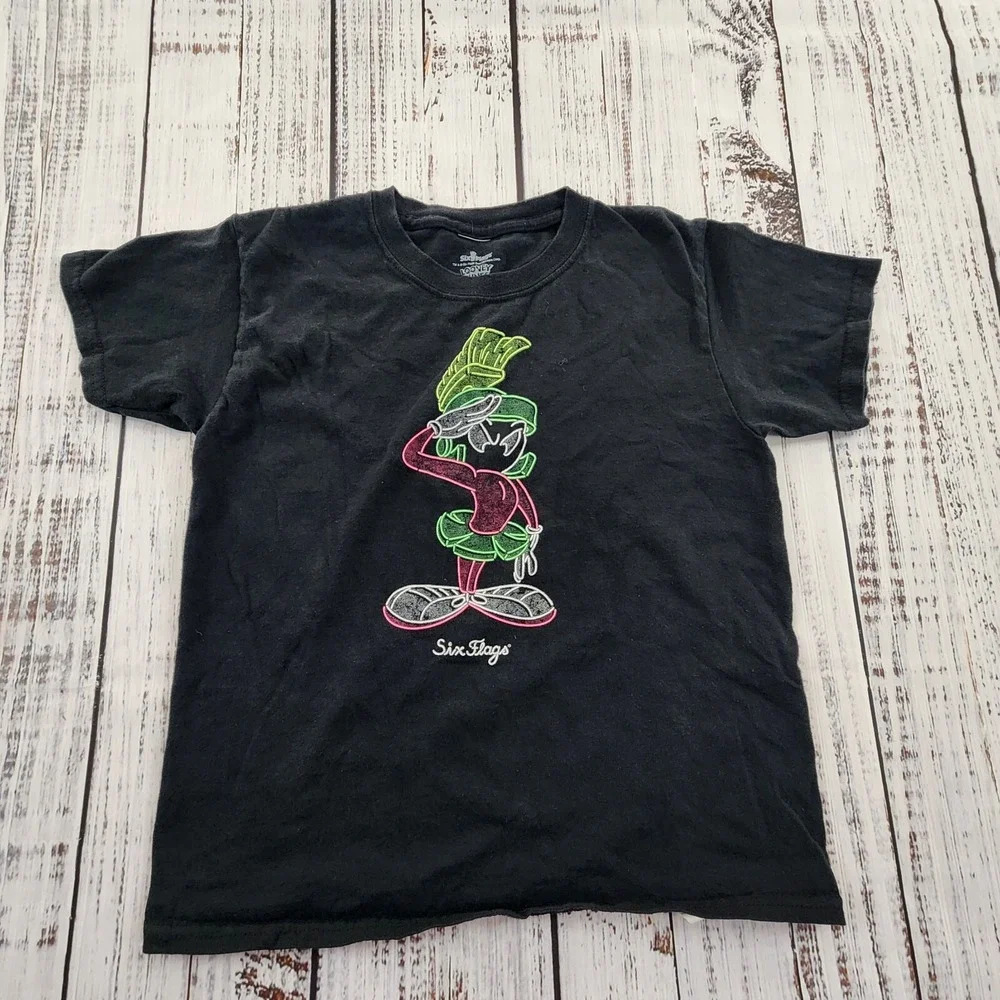 Marvin the Martian Looney Tunes Six Flags Black T-Shirt Youth S